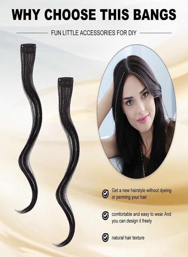NICENEEDED 2 PCS Black Clip in Fake Bangs, Hair Clip in Extensions Faux Bangs, Wavy Curly Long Side Air Bangs Clips Hair Pieces Barrettes for Women Daily Use Halloween - Image 5